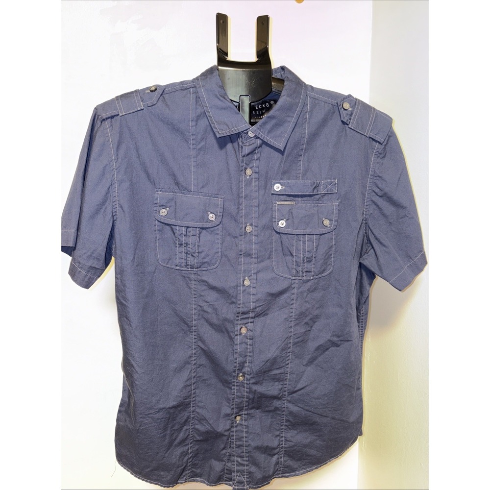 Marc Ecko Cut & Sew Men's‎ Medium Short Sleeve Button-Up Shirt Dark Blue  SZ L